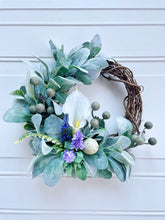 Load image into Gallery viewer, Calla Lily &amp; Lamb’s Ear Mini Wreath
