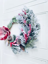 Load image into Gallery viewer, Flocked Magnolia &amp; Evergreen Winter Holiday Wreath
