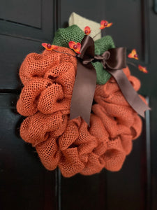 Orange Burlap Mini Pumpkin Fall Wreath (3 available!)