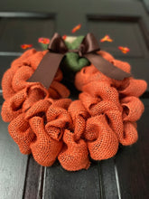 Load image into Gallery viewer, Orange Burlap Mini Pumpkin Fall Wreath (3 available!)
