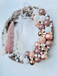 Pink & White Frost Winter Holiday Wreath