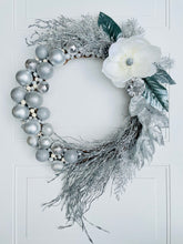 Load image into Gallery viewer, Silver &amp; Pearl Winter Holiday Wreath
