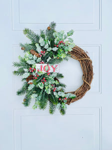 Holly & Joy Christmas Holiday Winter Wreath