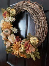 Load image into Gallery viewer, Golden Pumpkin Fall Wreath
