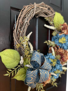 Blue & Brown Hydrangea Fall Wreath