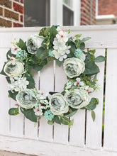 Load image into Gallery viewer, Pale Green Cabbage Rose Wreath
