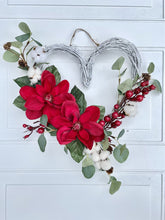 Load image into Gallery viewer, Magnolia Winter Holiday Heart Wreath

