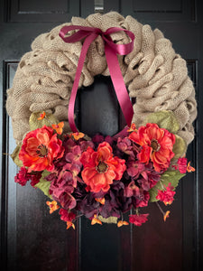 Hydrangea on Natural Burlap Fall Wreath