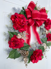 Load image into Gallery viewer, Red Velvet Hydrangea Winter Holiday Wreath
