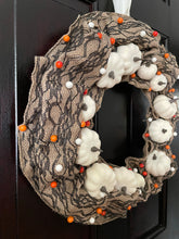 Load image into Gallery viewer, White Pumpkins on  Lace Burlap Fall Wreath
