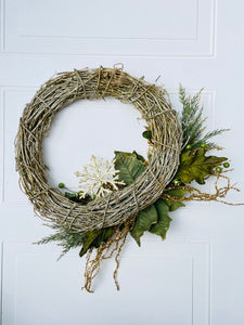 Green & Gold Poinsettia Winter Holiday Wreath