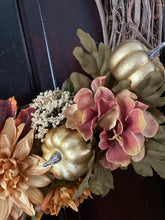 Load image into Gallery viewer, Golden Pumpkin Fall Wreath
